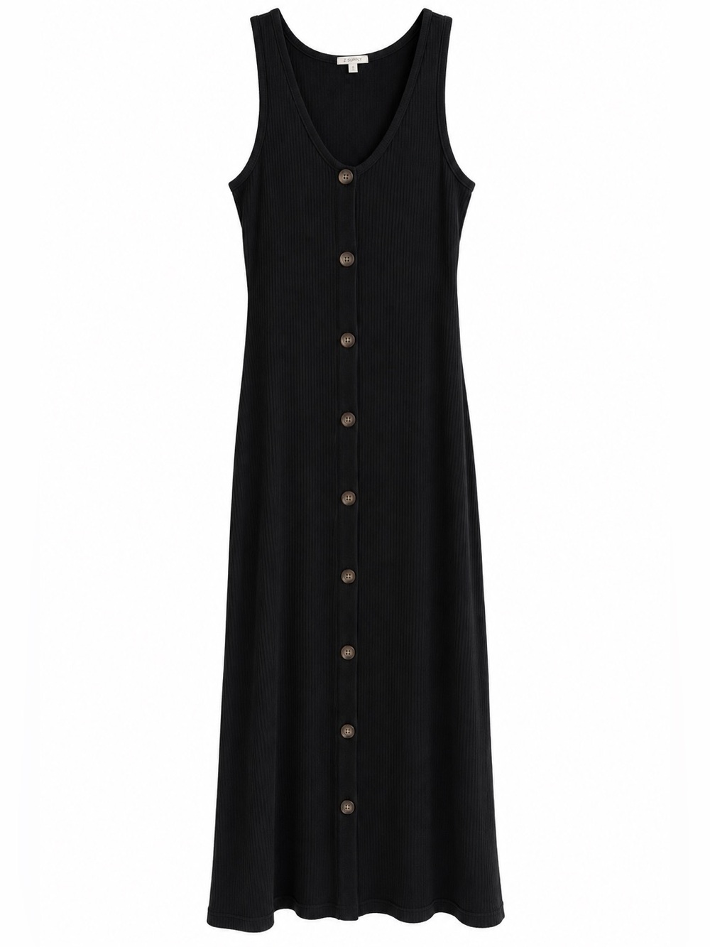 Olivia Grey Sleeveless Button-Front Ribbed Maxi Dress - Black